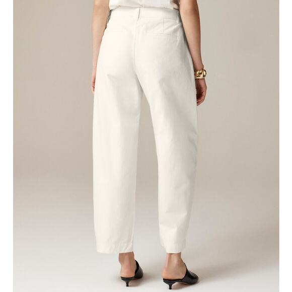 J.Crew Barrel Leg Pants WMNS 27 White Cotton-Linen Blend Stretch Hi-Rise Tapered - Picture 2 of 7